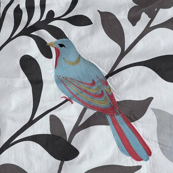 Embroidered Accent Pillow 15" Square & Standard‎ Sham Set Colorful Bird Design - Picture 10 of 12
